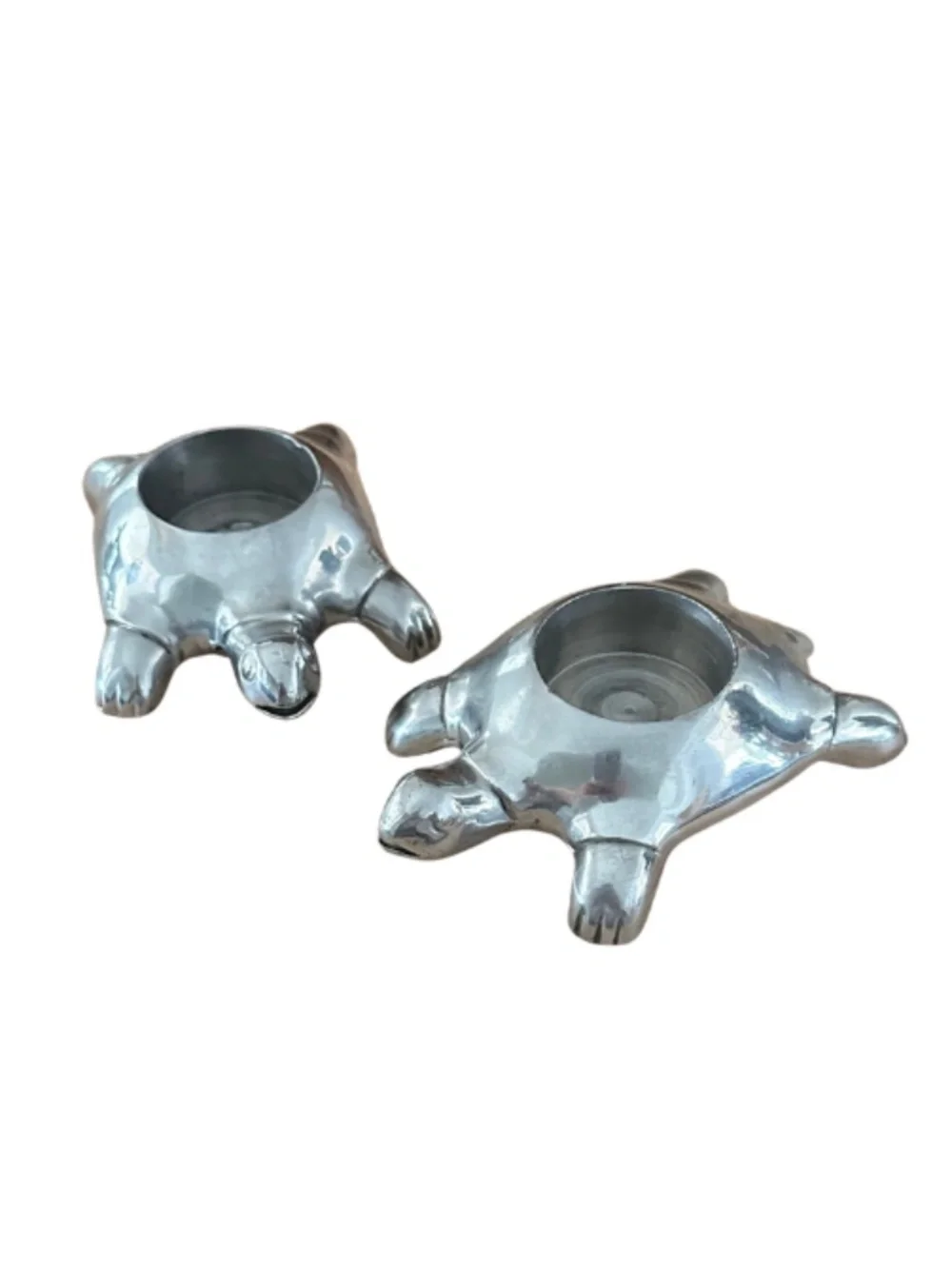 Restoration Hardware Turtle Tealight Holders Silver Metal Set of 2 Coastal Decor
